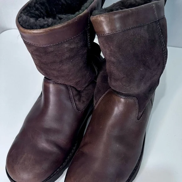 UGG Dark Brown Leather and Suede Winter Boots - Picture 4 of 10